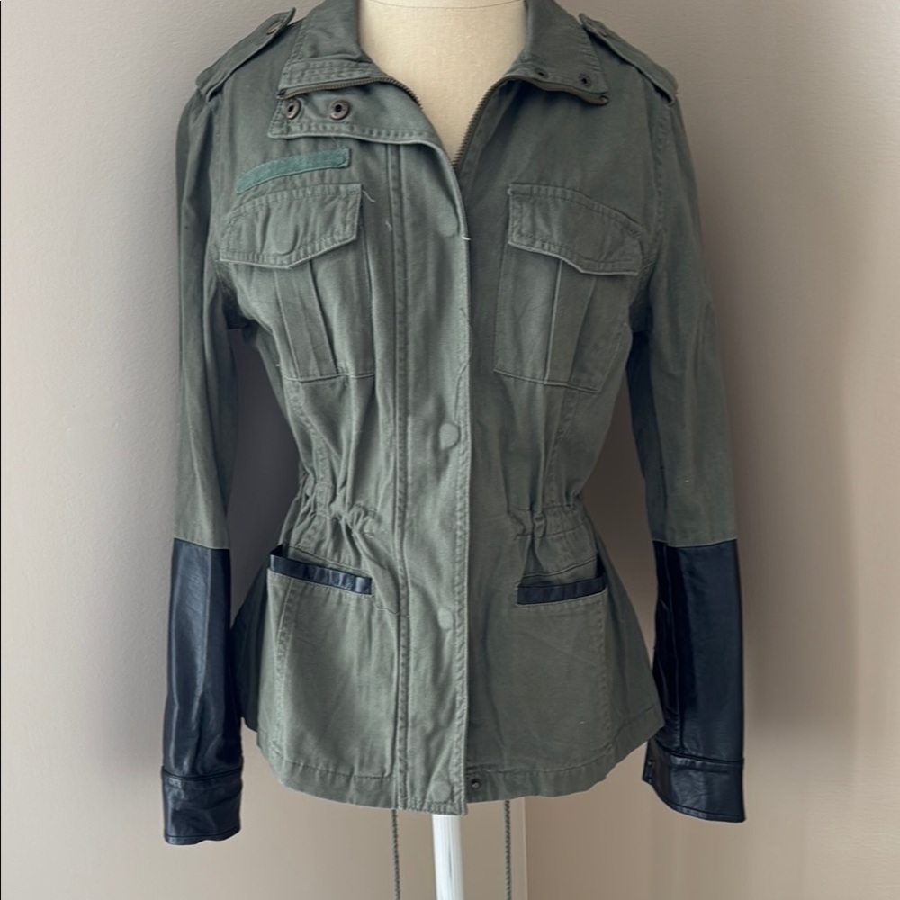 Charlotte Russe Green and Black Utility Jacket with Drawstring Waist